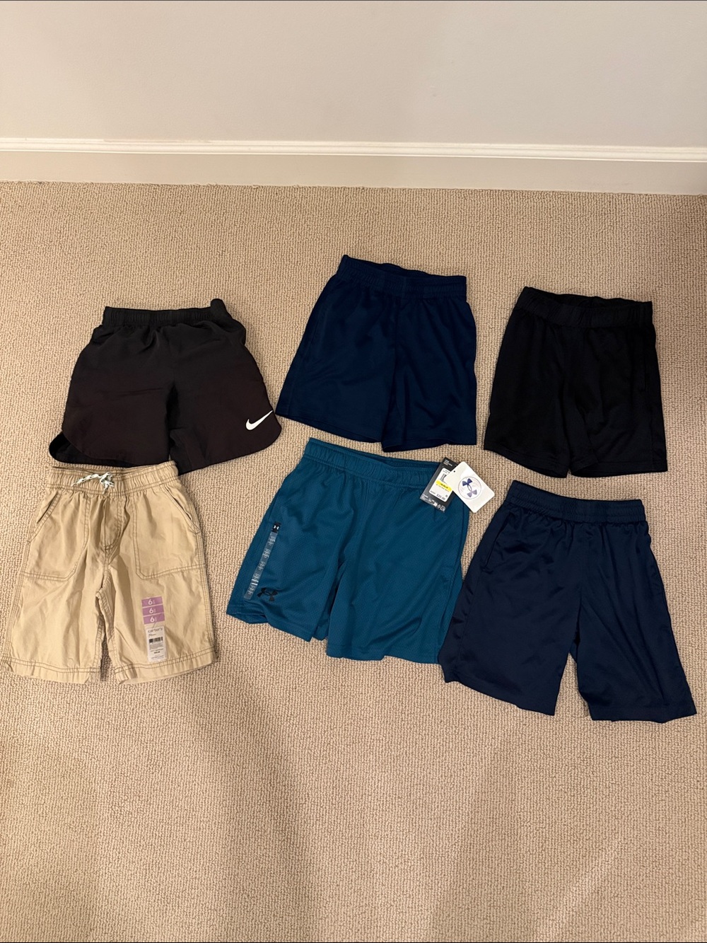 6 piece Boy Nike Under Armour Boys Athletic Shorts
